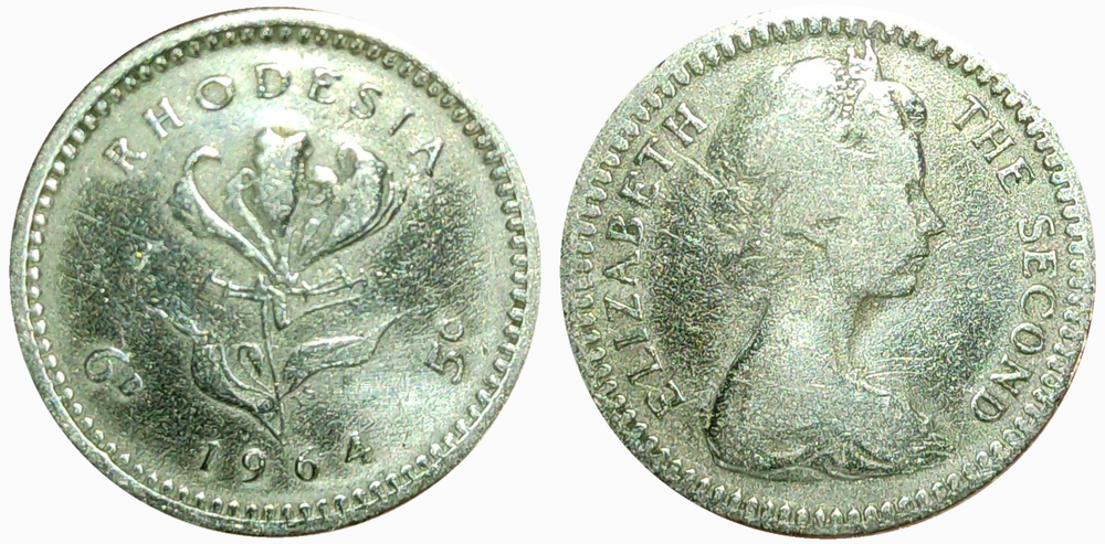 Родезия 6 пенсов, 1964 Королева Елизавета II VF