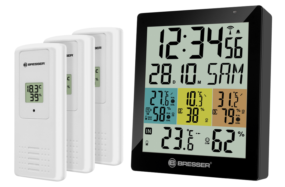 Термогигрометр Bresser Temeo Hygro Quadro DLX с тремя датчиками, черная
