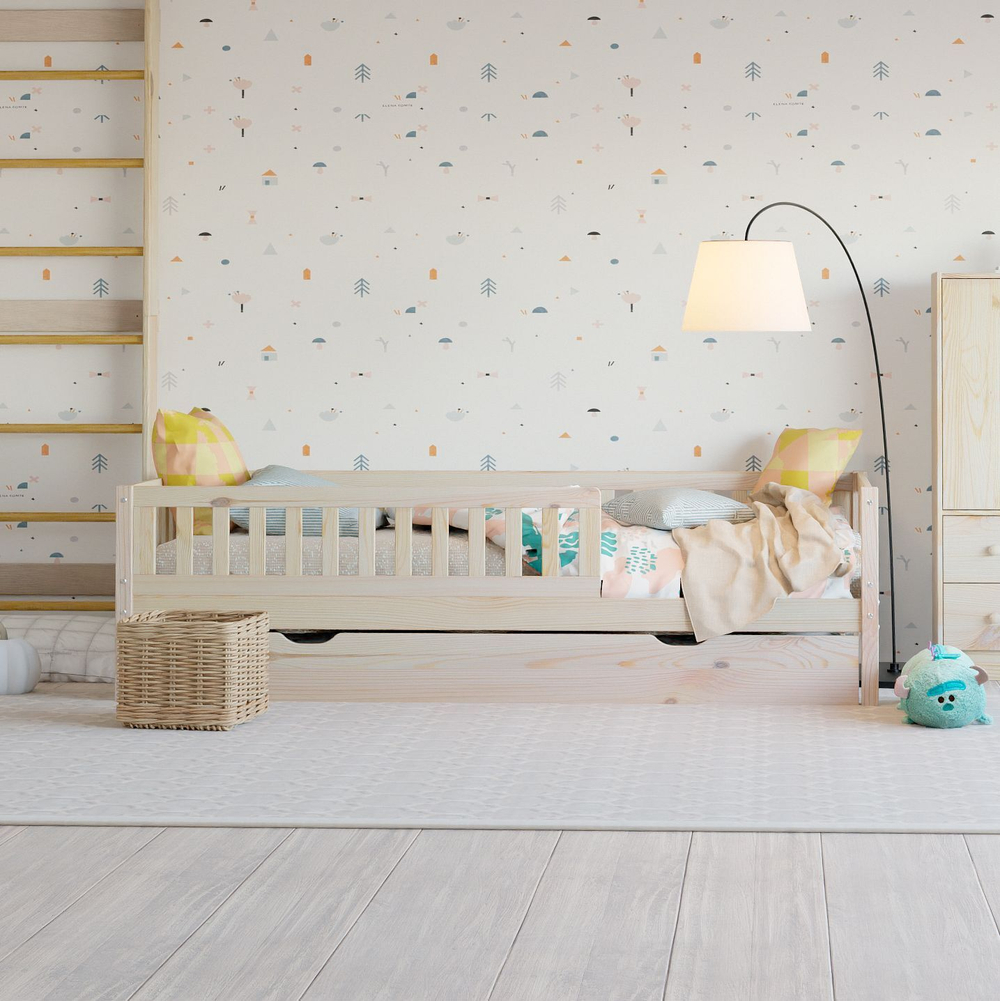 Односпальная кровать 90х190 Лили с выдвижным спальным местом из массива сосны, лак