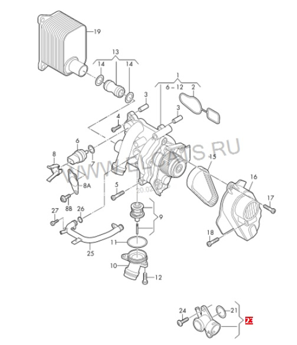 Фланец системы охлаждения двигателя / штуцер / Audi / Volkswagen / Seat / RVLT-06H121132H