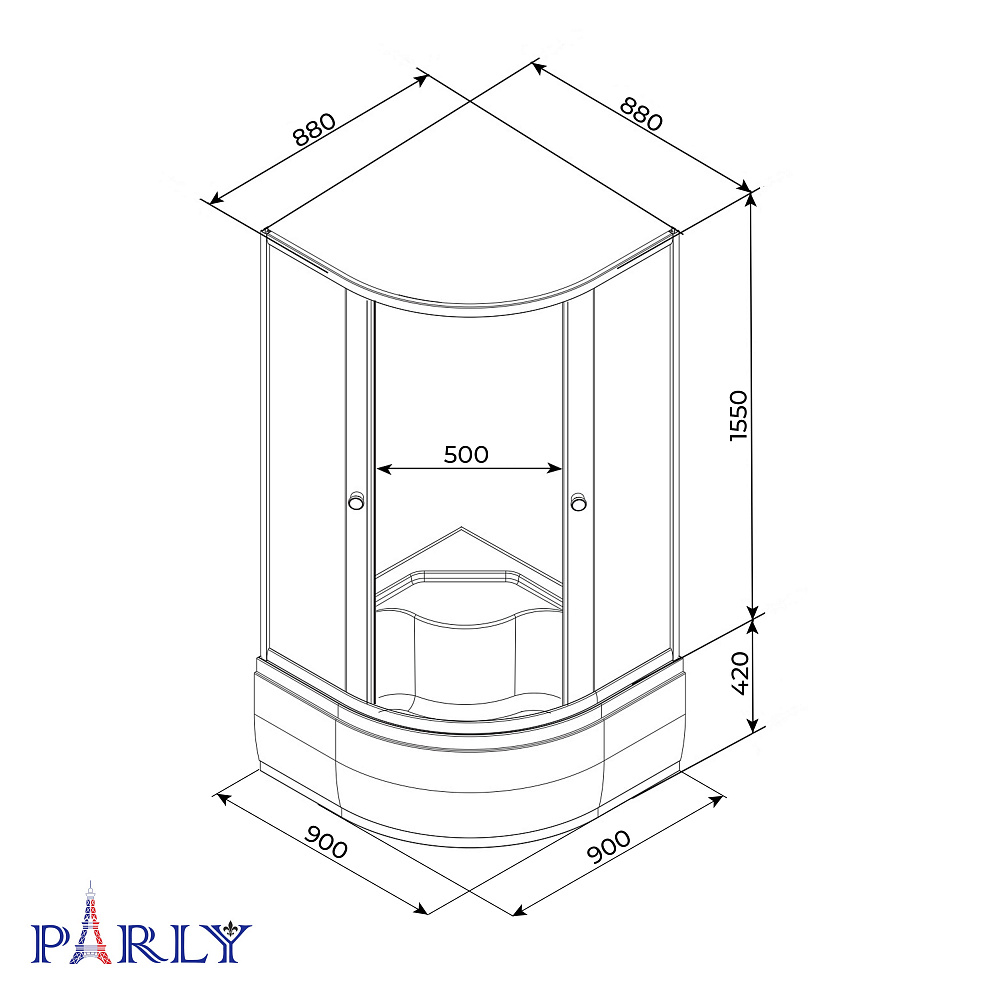 Душевой уголок с поддоном PARLY Z9011 (90х90х195)