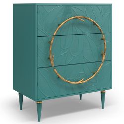 Комод Арт Колор leaves Классик Голд с 3 ящиками Пастельно-синий