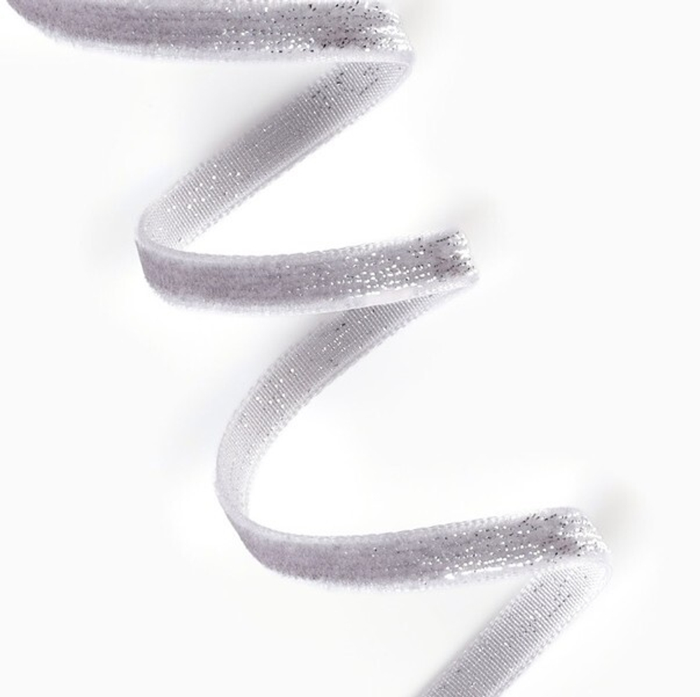 Бархатная лента с серебряным люрексом 6 мм