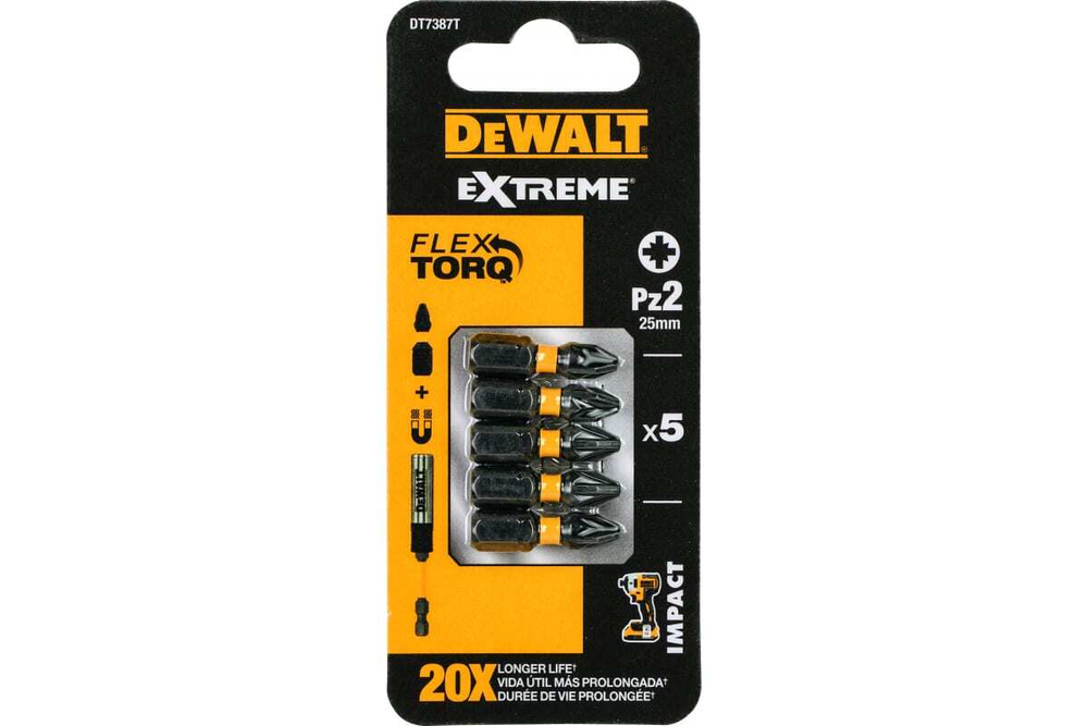 Биты ударные IMPACT Torsion Pz2, 25мм, 5шт. DEWALT DT7387T