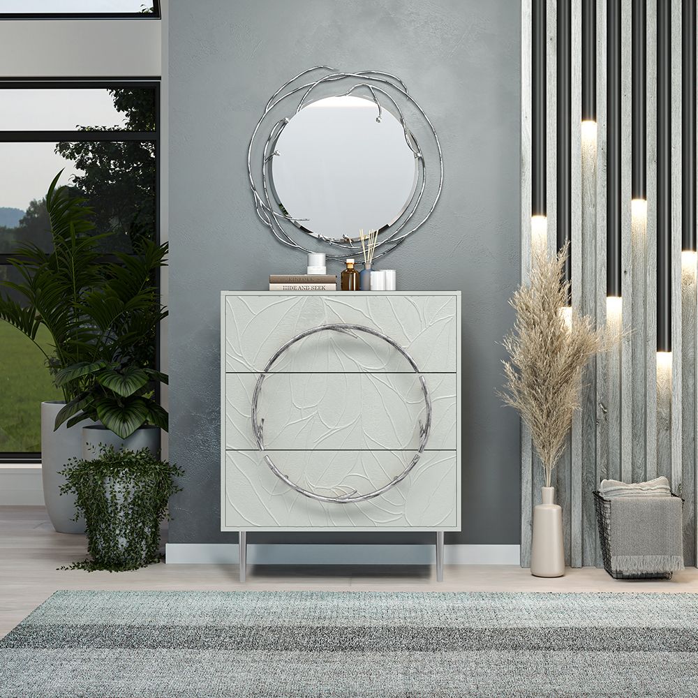 Комод Арт Колор leaves с 3-мя ящиками Стайл Сильвер Серый дым