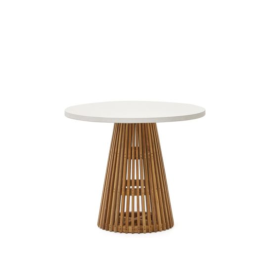 Alcaufar Круглый уличный стол из массива тикового дерева и белого цемента Ø 90 см