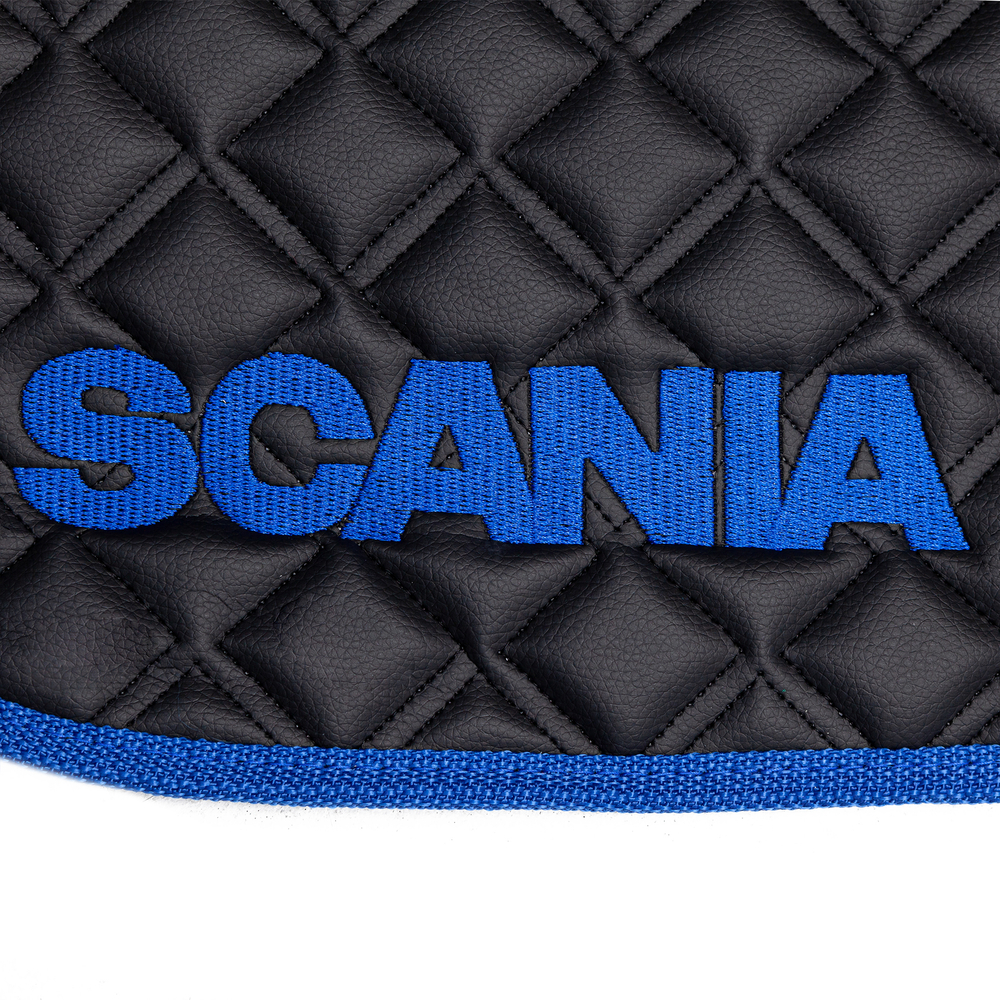 Ковры SCANIA 5 серии G (автомат), (экокожа, черный, синий кант, синяя вышивка)