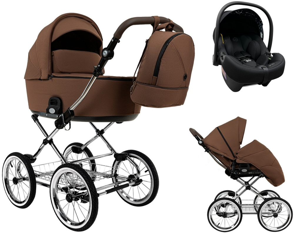 Детская коляска Roan Bass Next Classic d14 2.0 3 в 1 с автокреслом Tutis Elo Lux EduSky Black BSNC/91/2 Mocha Mousse/Black/руч.Cappuccino
