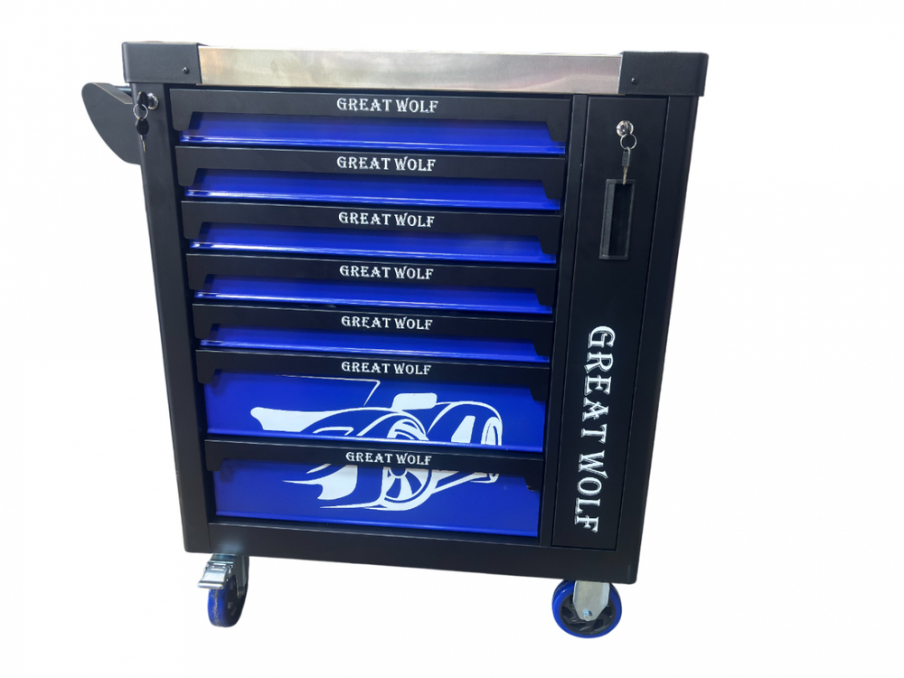 Инструментальная тележка GW-8ST BLUE Great Wolf (8 ящиков, центральный замок, колеса с блокировкой, усиленная)