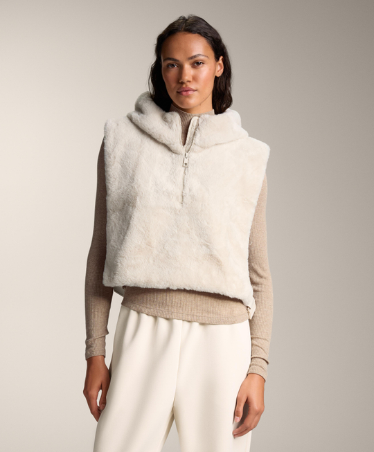 Oysho Жилет из искусственного меха с капюшоном, каменный