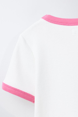 ZARA ФУТБОЛКА В РУБЧИК С КОНТРАСТНЫМ ТЕКСТОМ, ПАСТЕЛЬНО-РОЗОВЫЙ