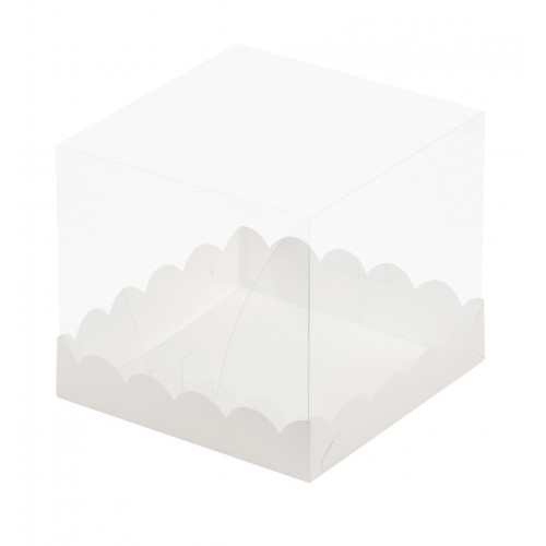 Коробка для торта  с прозрачным куполом 150*150*140 мм (белая)