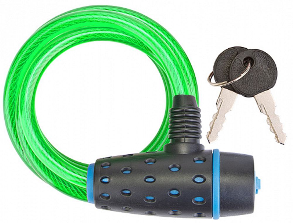 Трос-замок 8х1800мм 87318 STELS с ключом со стальным тросом, чёрно-зелёный
