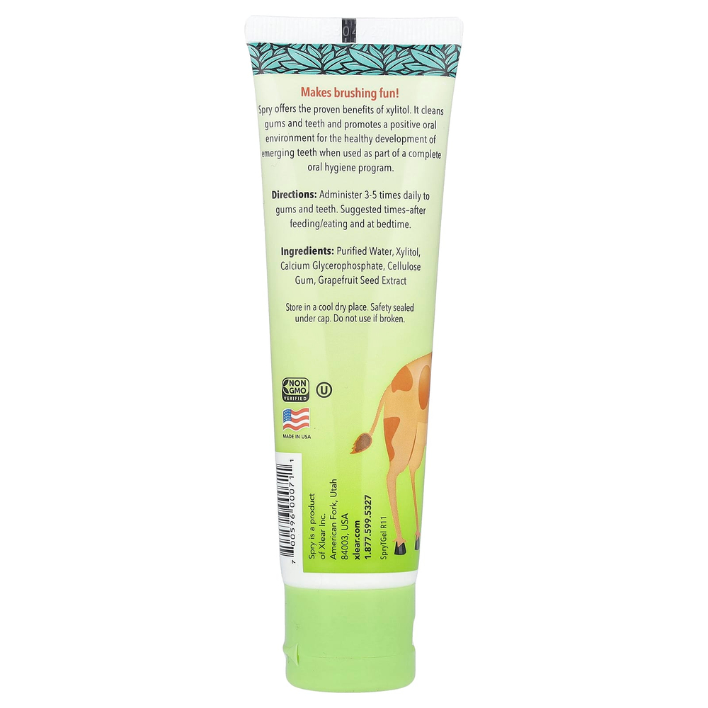 Xlear, Kid's Spry®, зубной гель с ксилитолом, для детей от 3 месяцев, оригинальный, 60 мл (2 жидк. унц.)