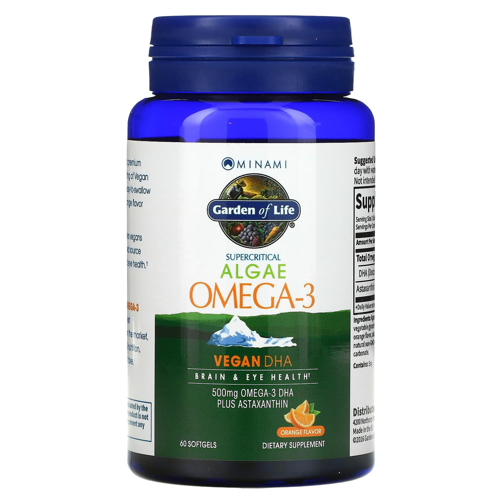 Minami Nutrition, Algae Omega-3, апельсиновый вкус, 60 мягких таблеток