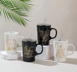 GAEM Кружка с крышкой и трубочкой, 380 мл, L12 W8,5 H16 см, 4в.