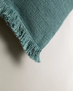 ZARA HOME НАВОЛОЧКА ДЛЯ ДЕКОРАТИВНОЙ ПОДУШКИ С БАХРОМОЙ, БИРЮЗОВЫЙ