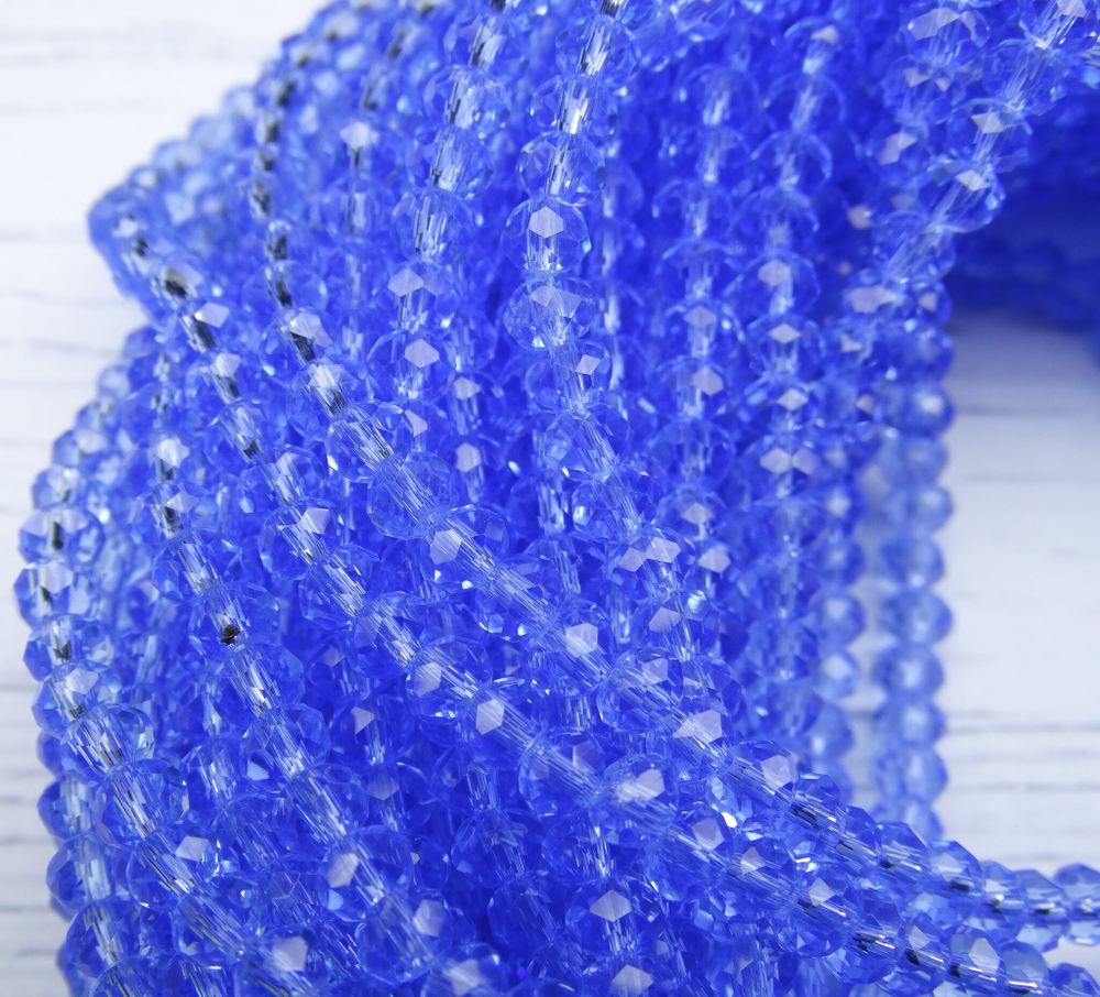 БП017НН34 Хрустальные бусины "рондель", цвет: светло-голубой прозрачный, 3х4 мм, кол-во: 95-100 шт.