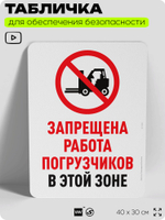 Табличка для обеспечения безопасности "Запрещена работа погрузчиков", для офиса, по охране труда для предприятия, организаций, 40х30 см, Silver Plane x Айдентика Технолоджи
