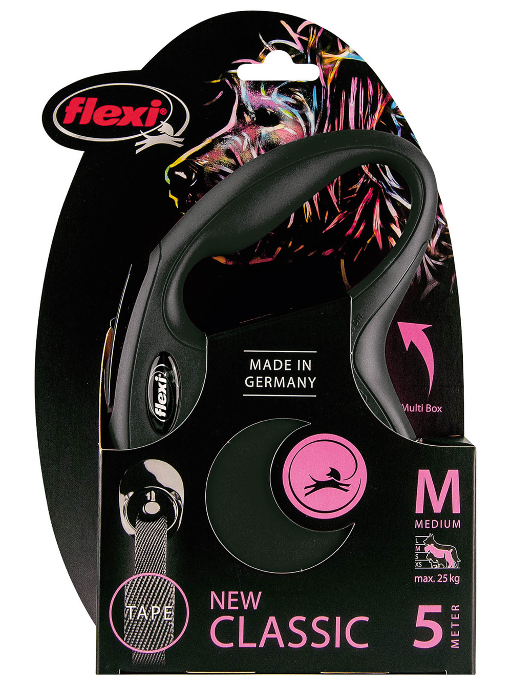 Поводок-рулетка Flexi New Classic L. Лента 8 м. для собак до 50 кг. Черный