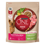 Сухой корм Purina ONE МИНИ Здоровый вес для собак мелких пород склонных к набору веса индейка рис 600 г