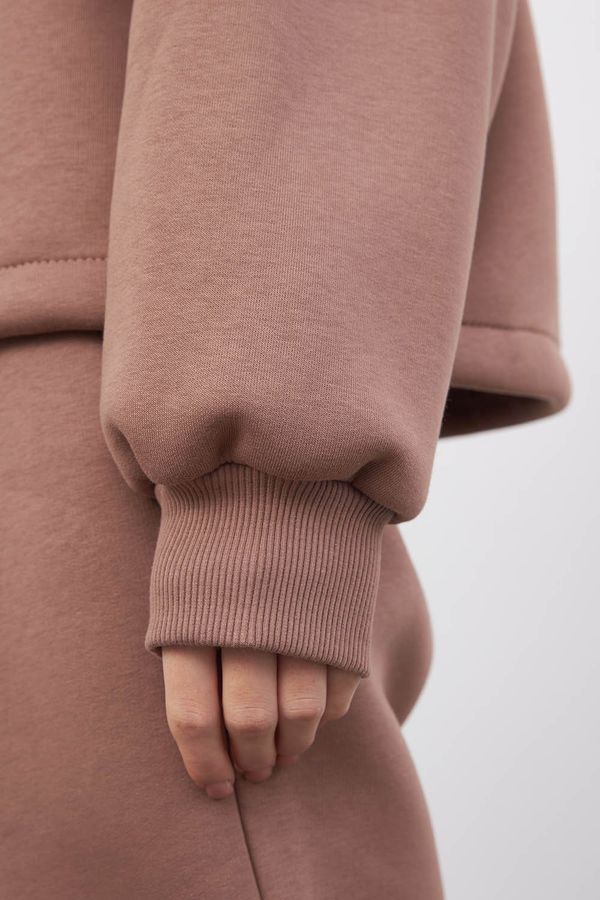 Утепленная олимпийка на молнии цвета молочный шоколад