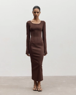 Платье макси из экозамши