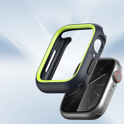 Чехол-бампер для часов Apple Watch 41мм для моделей 7, 8 и 9 серии, черный с зелеными вставками (Midnight/Green) от Dux Ducis, серия Bamo Series Case