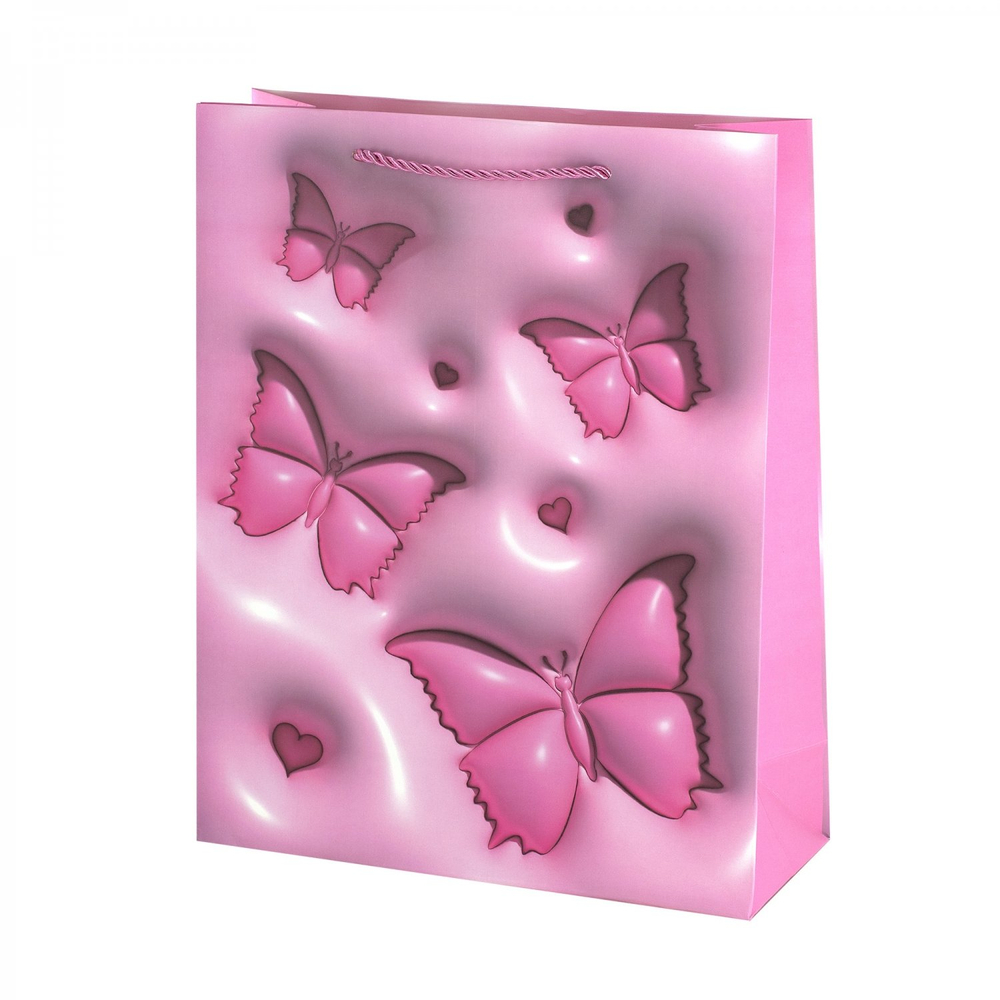 Пакет подарочный бумажный Alingar, (L+) 26х32х10 см, вертикальный, "Бабочки", матов. ламинация, эффект 3D, ассорти