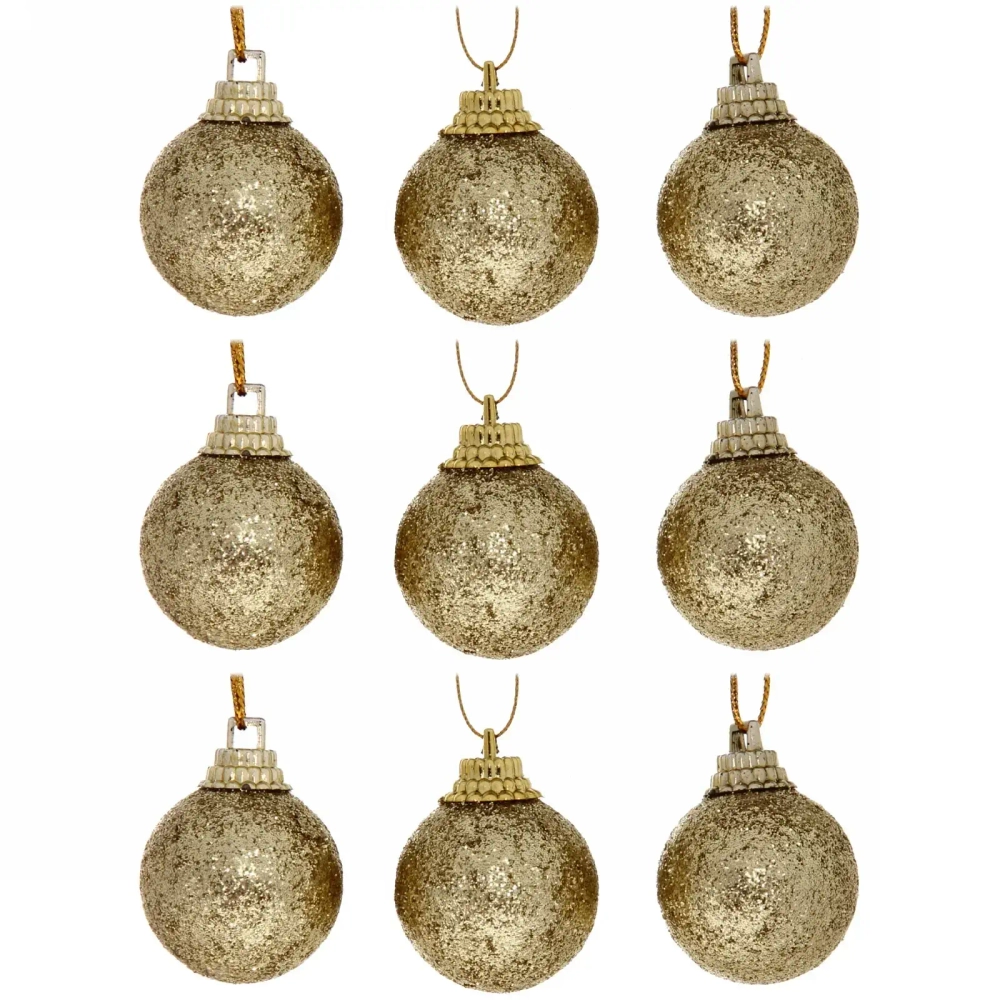 Новогодние шары 3 см (набор 9 шт) «Блестящее напыление», золото