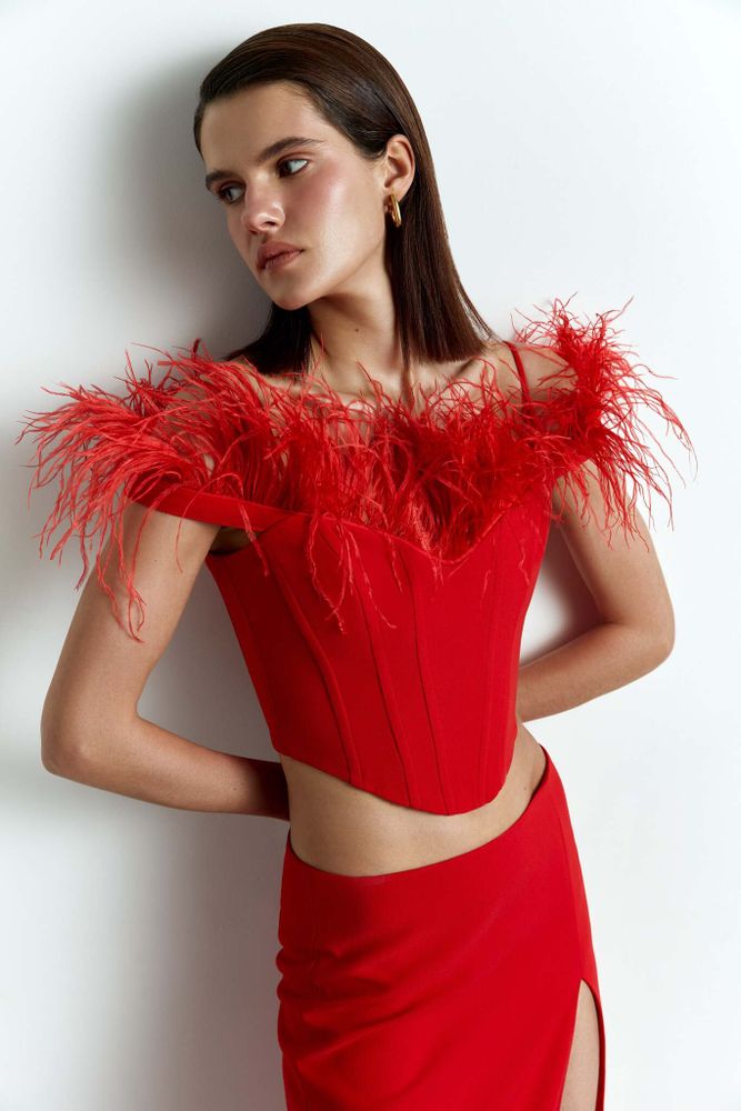 Корсетный топ с перьями