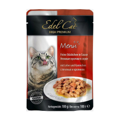 Эдель Кэт пауч 100г нежные кусочки в соусе с печенью и кроликом