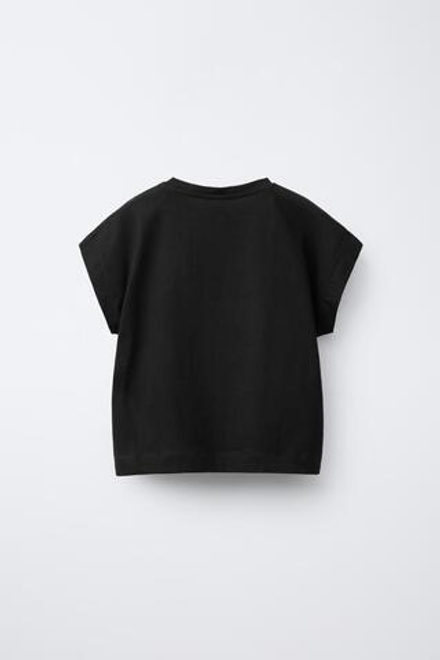 ZARA ОДНОТОННАЯ ФУТБОЛКА С ХЛЯСТИКОМ, ЧЕРНЫЙ