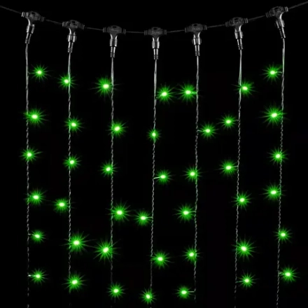 Светодиодный занавес 2*1 м., 200 зеленых LED ламп, черный провод ПВХ, LTC (PCL202-11-2G)