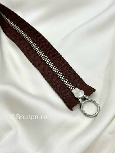 Молния серебро темно-коричневая двухзамковая с кольцом