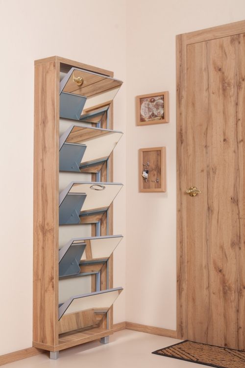 Обувница в прихожую с зеркалом для обуви Люкс 5 дуб вотан