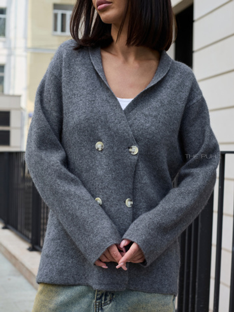 Серый кашемировый кардиган с шалевым воротником