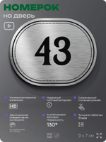 Номерок на дверь квартиры 43, для кабинета, офиса, шильдик 9 х 7 см, серебристый, Айдентика Технолоджи