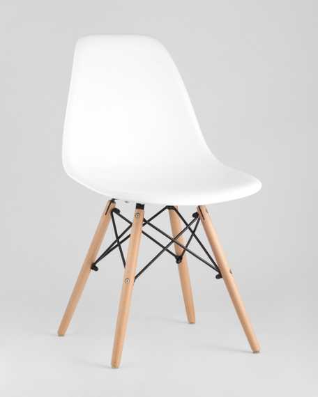 Eames Style DSW белый пластик, стальной каркас, натуральный массив бука