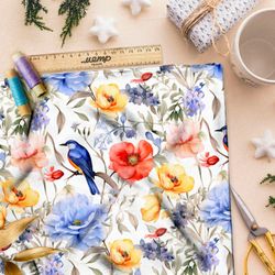 Ткань премиум сатин цветочное окно