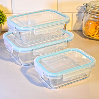 Набор контейнеров 3шт (370мл, 640мл, 1040мл) стеклянные, прямоугольные, с герметичными крышками, цве