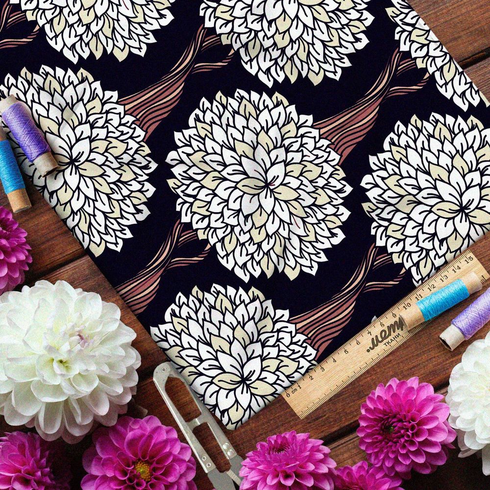 Ткань шелк Армани сказочные деревья с белой листвой