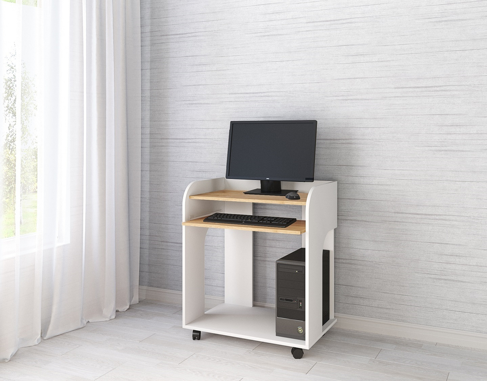 Стол компьютерный Грета-10, белый/дуб крафт