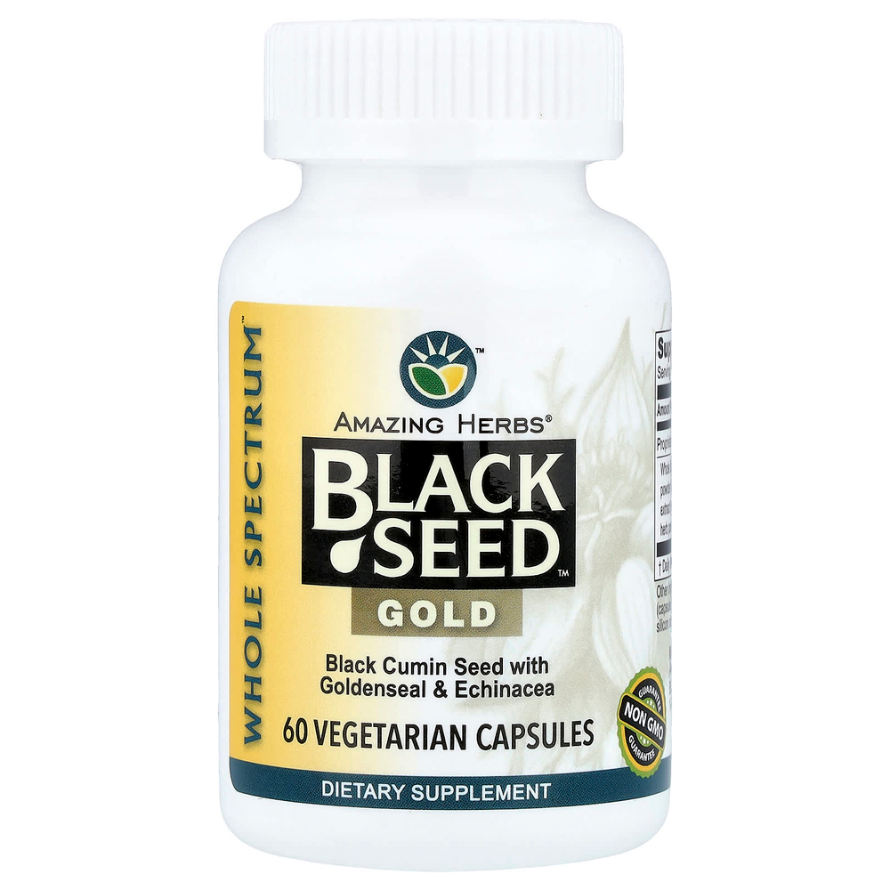 Amazing Herbs, Black Seed™, чёрный тмин, Gold, 60 вегетарианских капсул