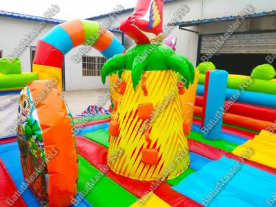 Коммерческий надувной батут "Дружная компания" в тематике "слоник в джунглях", 8*6*6 м