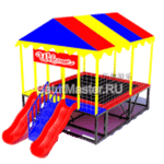 Батутная арена "Радость" с крышей и двумя горками 4x3x3 м