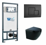 Унитаз подвесной WeltWasser MARBERG 507+MERZBACH 041 XL MT-BL+MAR 507 SE MT-BL черный матовый, безободковый, с крышкой микролифт, слив-торнадо, с инсталляцией и черной матовой кнопкой