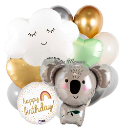 Букет из шаров на День рождения в стиле Бохо с коалой