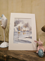 Картина авторская акварельная в паспарту 21*30 см на стену для интерьера "Морозец"