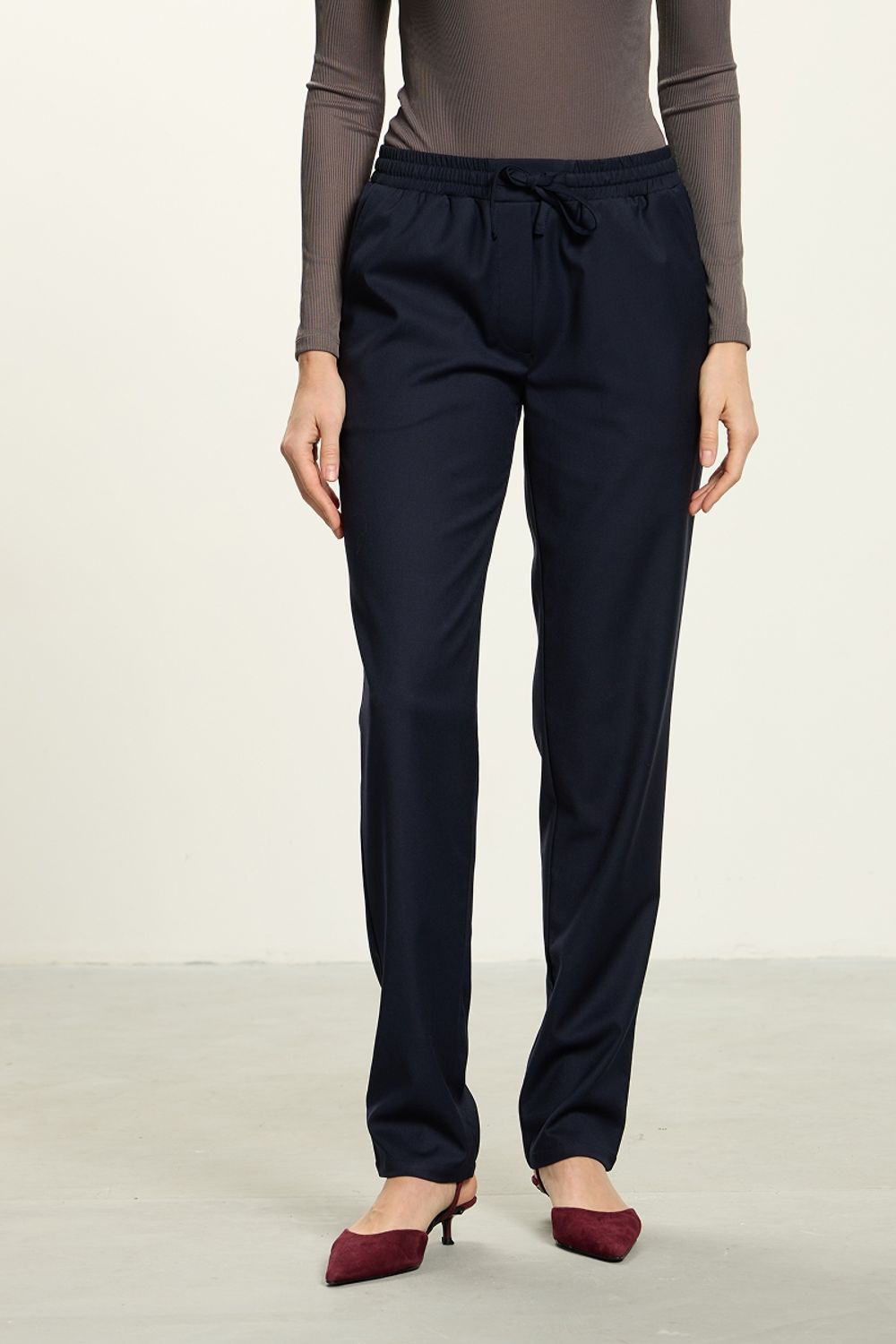 Брюки Чинос на резинке синие смесовая шерсть